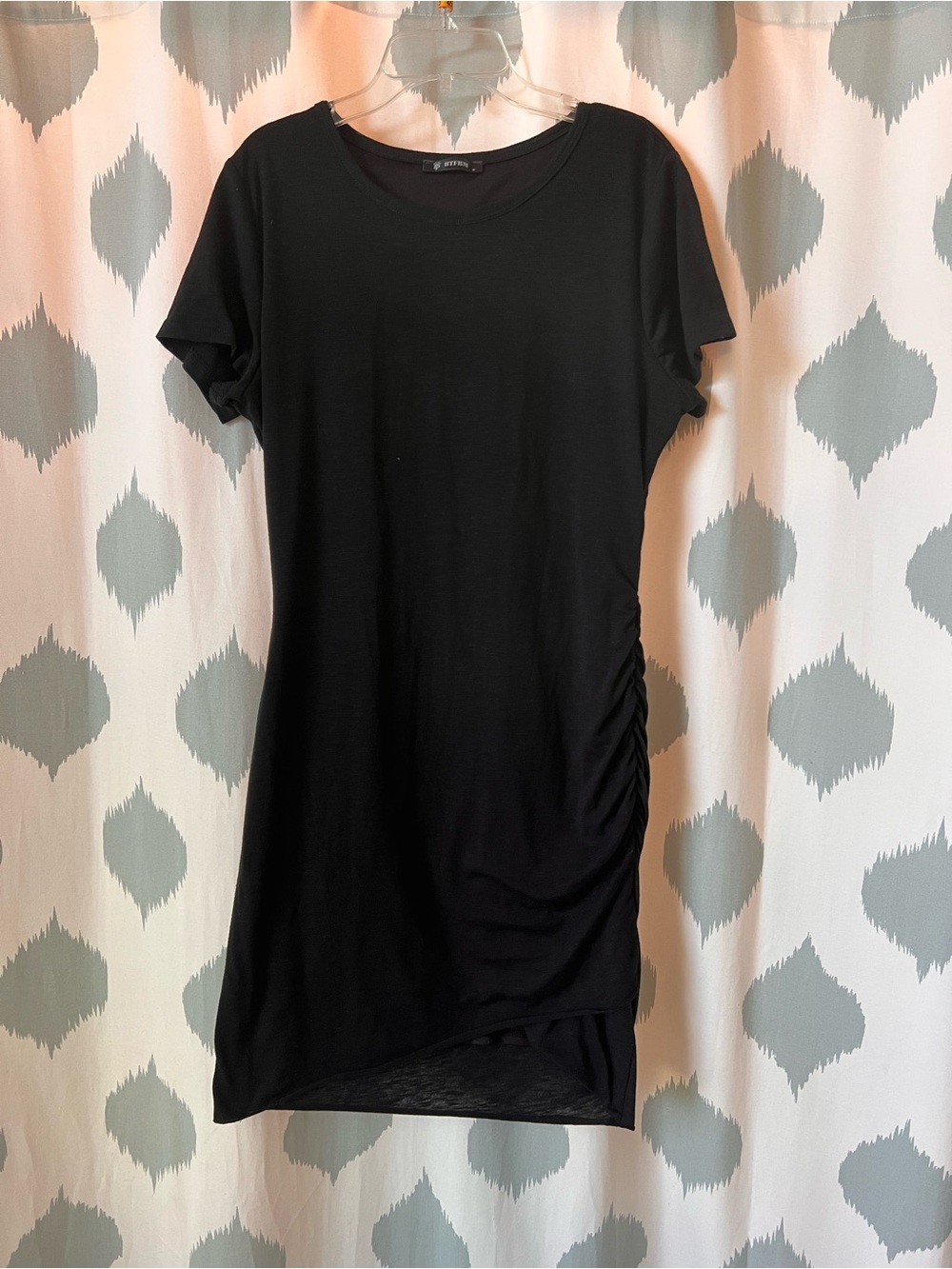 Ruched Side Black Mini Dress - Classic Short Sleeve